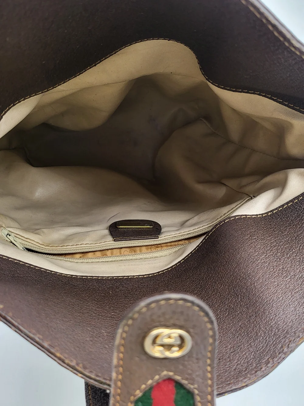 Gucci Vintage GG Canvas Crossbody Bucket Bag with Web Stripe. Auth..w/COA. - Picture 15 of 16